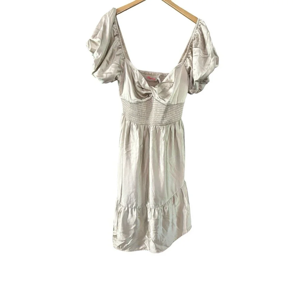 Intimately Free People Champagne Silky Satin Asymmetrical Hem Mini Dress Large